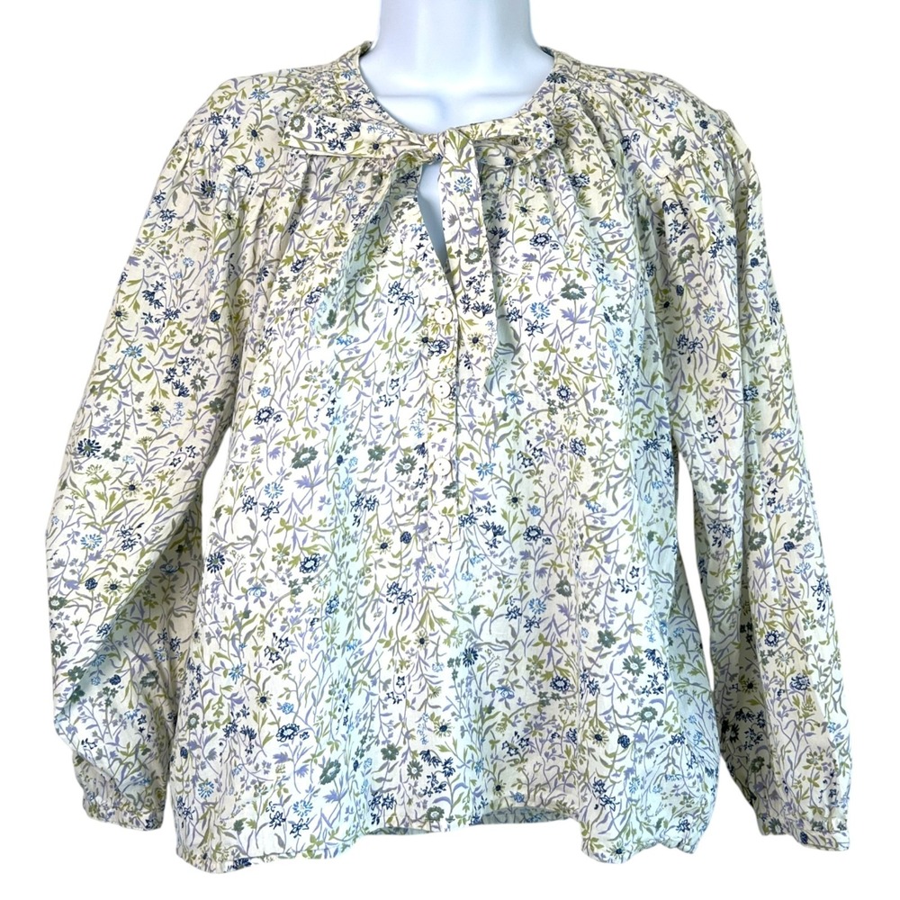 American Eagle‎ Floral Peasant Top Size S Boho Tie Neck Long Sleeve Cottage - Picture 2 of 10
